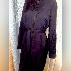 Armani Exchange black long sleeve zip front belted shift dress, size 10